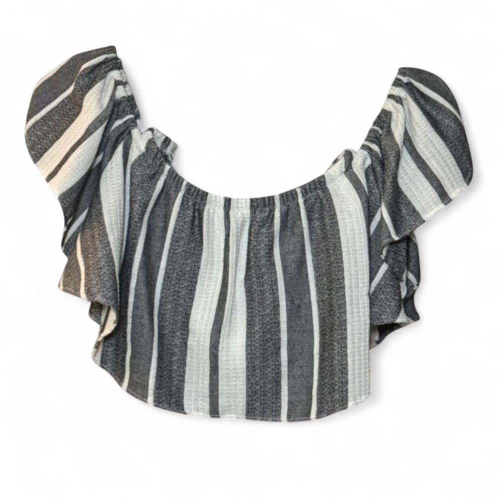 NEW MISA Los Angeles Lunna Grey White Vertical Stripe Crop Tube Top — MEDIUM